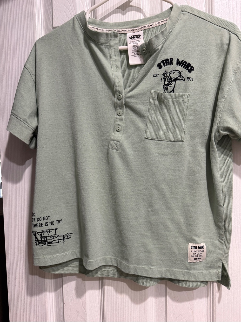 Disney Star Wars Short Sleeve Henley Tee in Sage Green